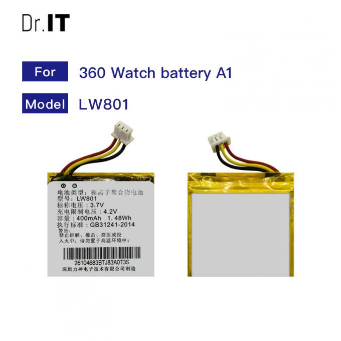 360 LW801 Smart Watch Batteries 400mAh 3.85V Rechargeable MSDS approved