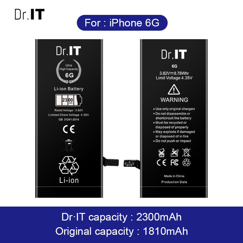Lithium 3.8V Iphone 6G Battery Mah 2300mAh Dual IC Protection