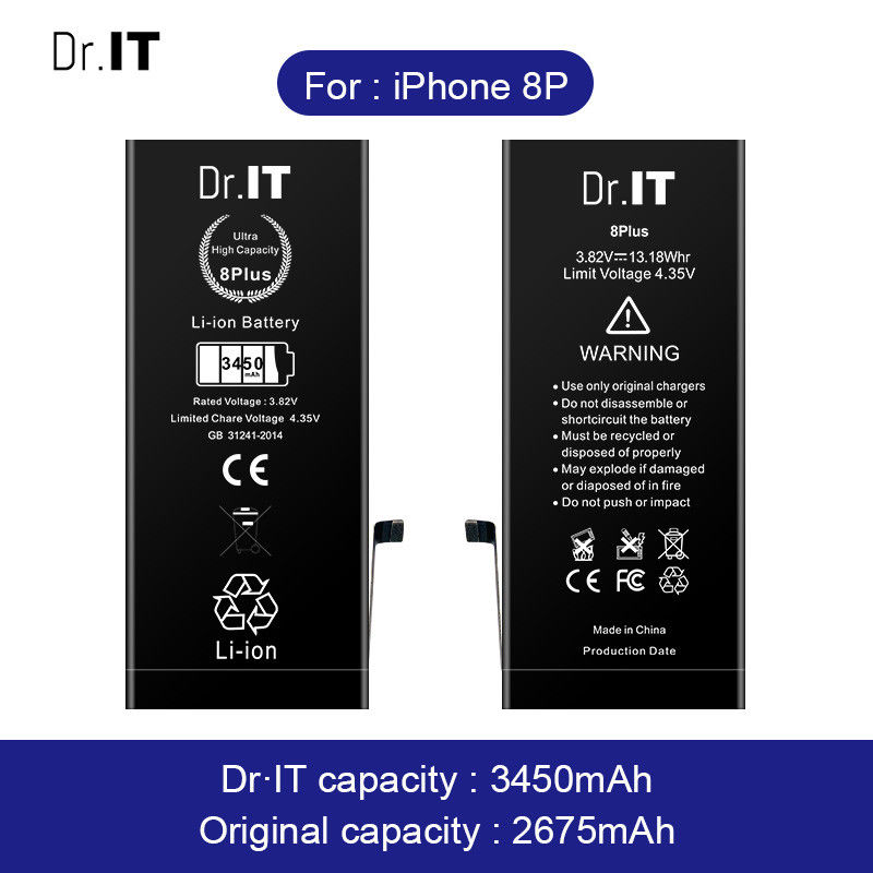 Prevent Overcharge Iphone 8P Battery Replacement 3450mAh 3.8V